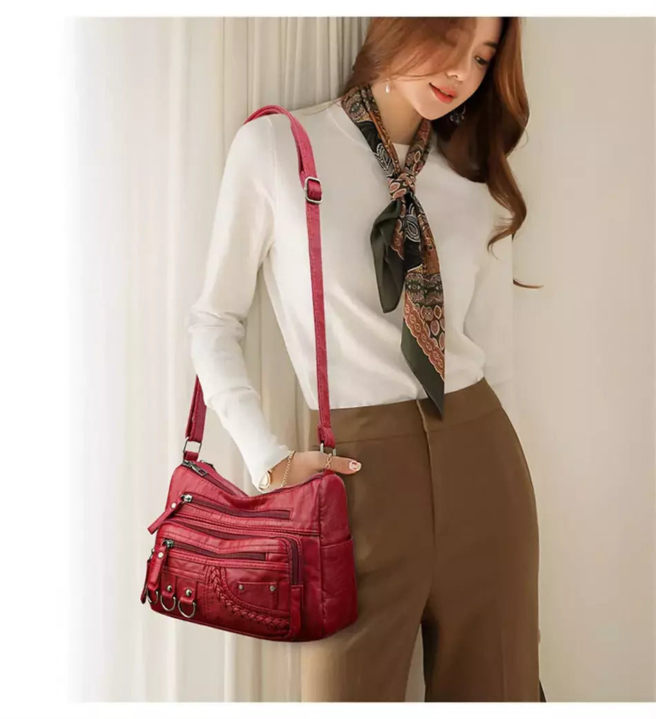 Bolsa de bolso multi couro PU vintage feminina, bolsas de ombro transversais femininas, bolsas de design de luxo, alta qualidade, 2023