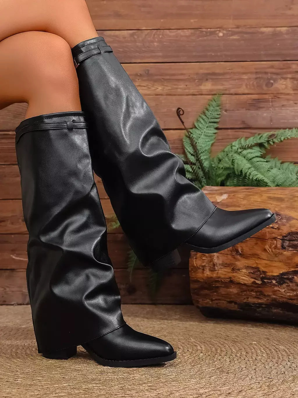 Moda plissada bota de salto alto outono novo tamanho grande estilo britânico calças de tubo alto bota feminina transfronteiriça lindamente
