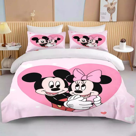 Disney-Minnie Mouse Impresso Conjunto de Cama para Crianças e Adultos, Capa de Edredão, Consolador, Fronha, Rosa, Rei, Amor, Desenhos Animados, Meninos, Meninas, Adultos, Presente