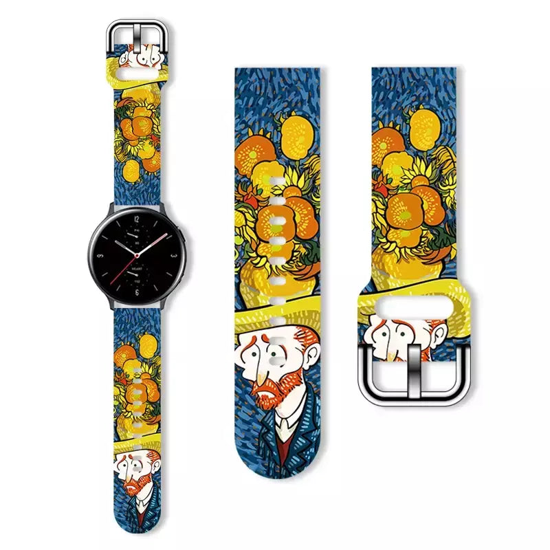 Pulseira impressa série van gogh de 20mm para samsung galaxy watch 7/6/5 40mm 44mm pulseira substituível para xiaomi huawei amazfit