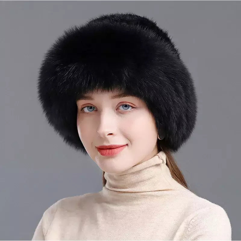 Chapéu de pele de vison genuíno para mulheres Boné de malha natural Gorros luxuosos Headwear de malha artesanal Pele de raposa real, moda inverno quente, nova