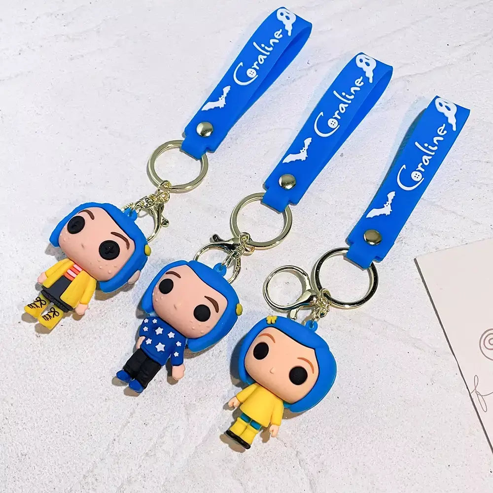 Criativo dos desenhos animados filme de ação coraline figura boneca modelo bonito boneca pvc chaveiro ornamento chaveiro pingente crianças presentes