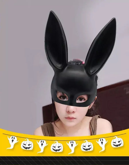 1 pçs preto branco coelho máscara festa de halloween decoração festa orelhas longas coelho máscara traje cosplay ?