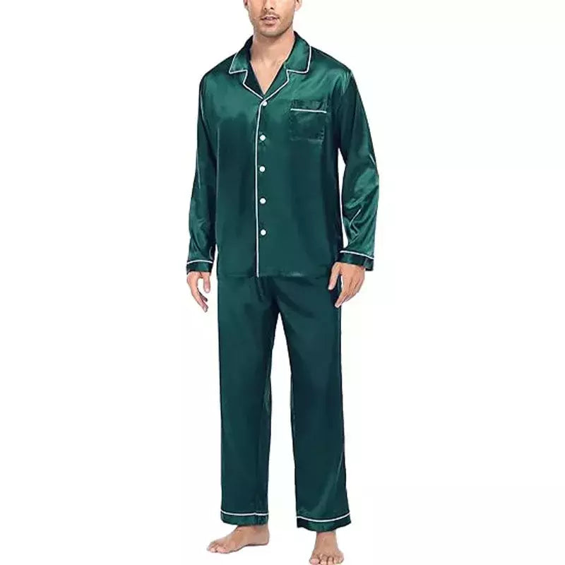 Conjunto de pijama com cardigã de manga comprida masculino, monocromático, lapela, casual, roupa de casa simples, pijamas, plus size, juventude, outono, inverno, 2 peças, conjunto