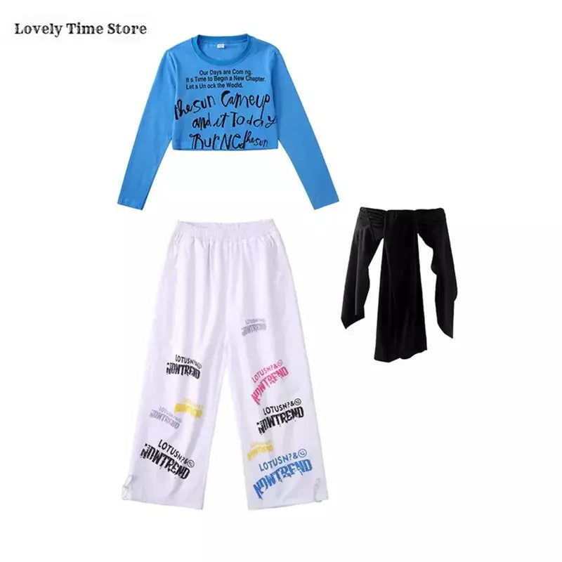 Meninas hip hop letras colheita topo graffiti joggers calças crianças k-pop roupas de dança de rua conjunto crianças menina grupo streetwear traje