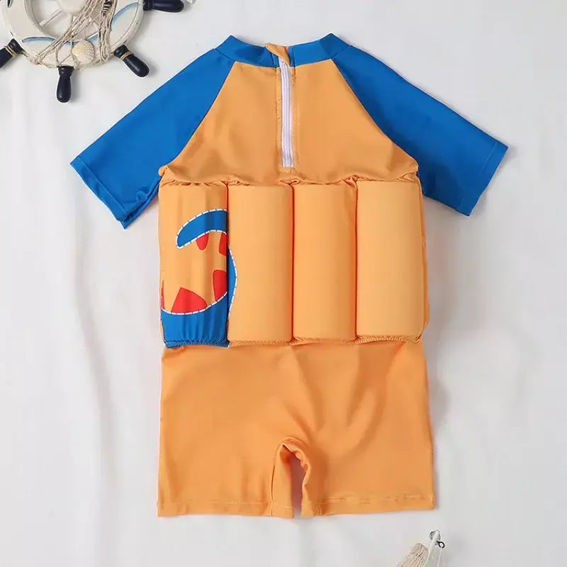 Maiô flutuante para crianças, roupa de banho de uma peça para crianças, flutuante, proteção contra queimaduras, estampa de desenho animado, meninas, meninos, roupas de natação
