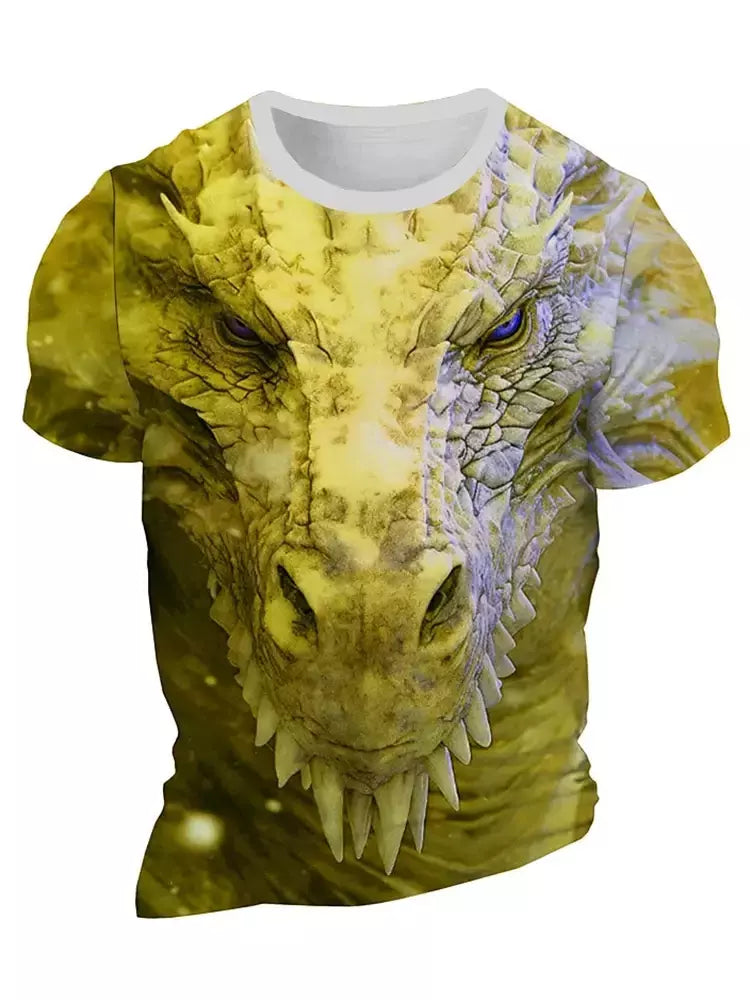 Camiseta de manga curta com estampa Dragão 3D masculina, camiseta casual diária de rua, esportes ao ar livre, moda urbana, verão