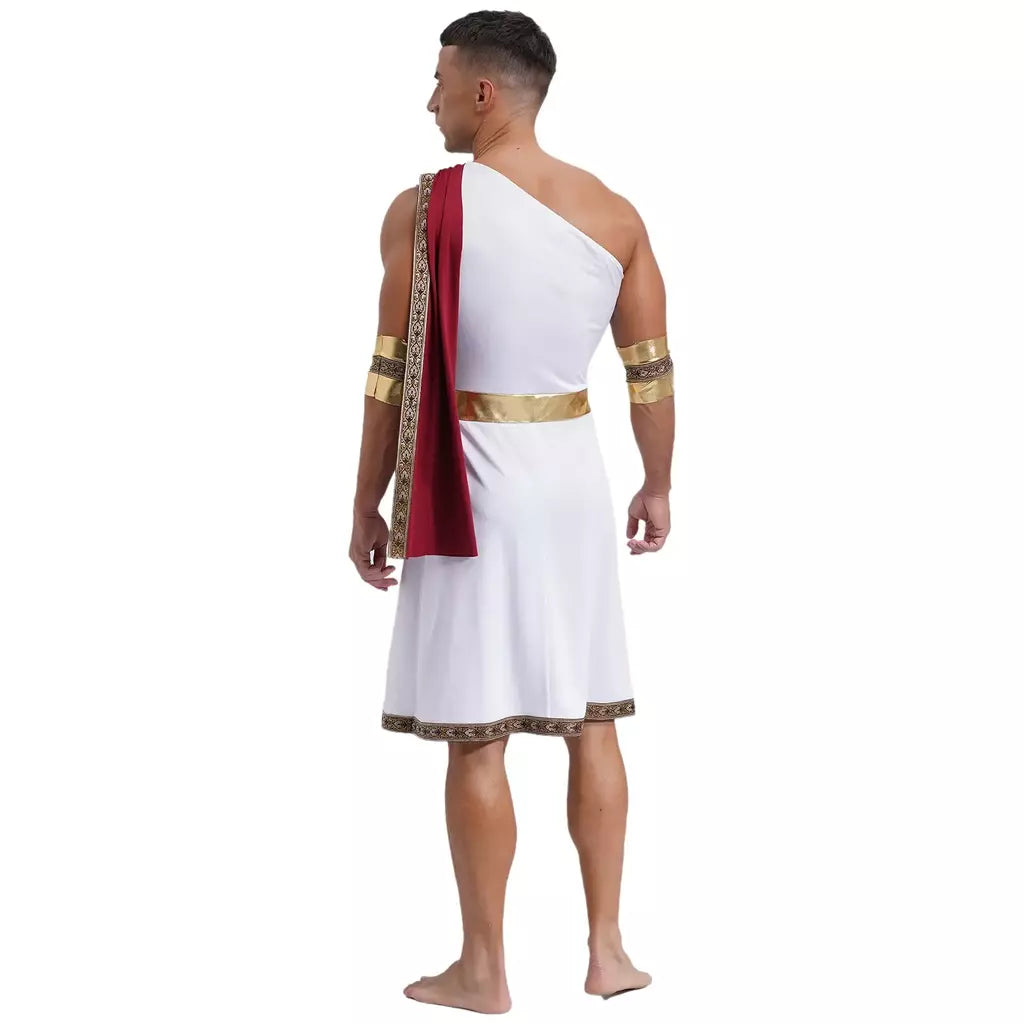 Homens antigo deus grego gladiador halloween cosplay trajes toga com mangas rei romano príncipe toga robe vestido punhos destacáveis