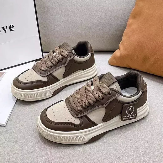 Tênis de fundo grosso feminino, tênis de tabuleiro, calçados esportivos, casual, combinando cores, cáqui, preto, branco, nova moda