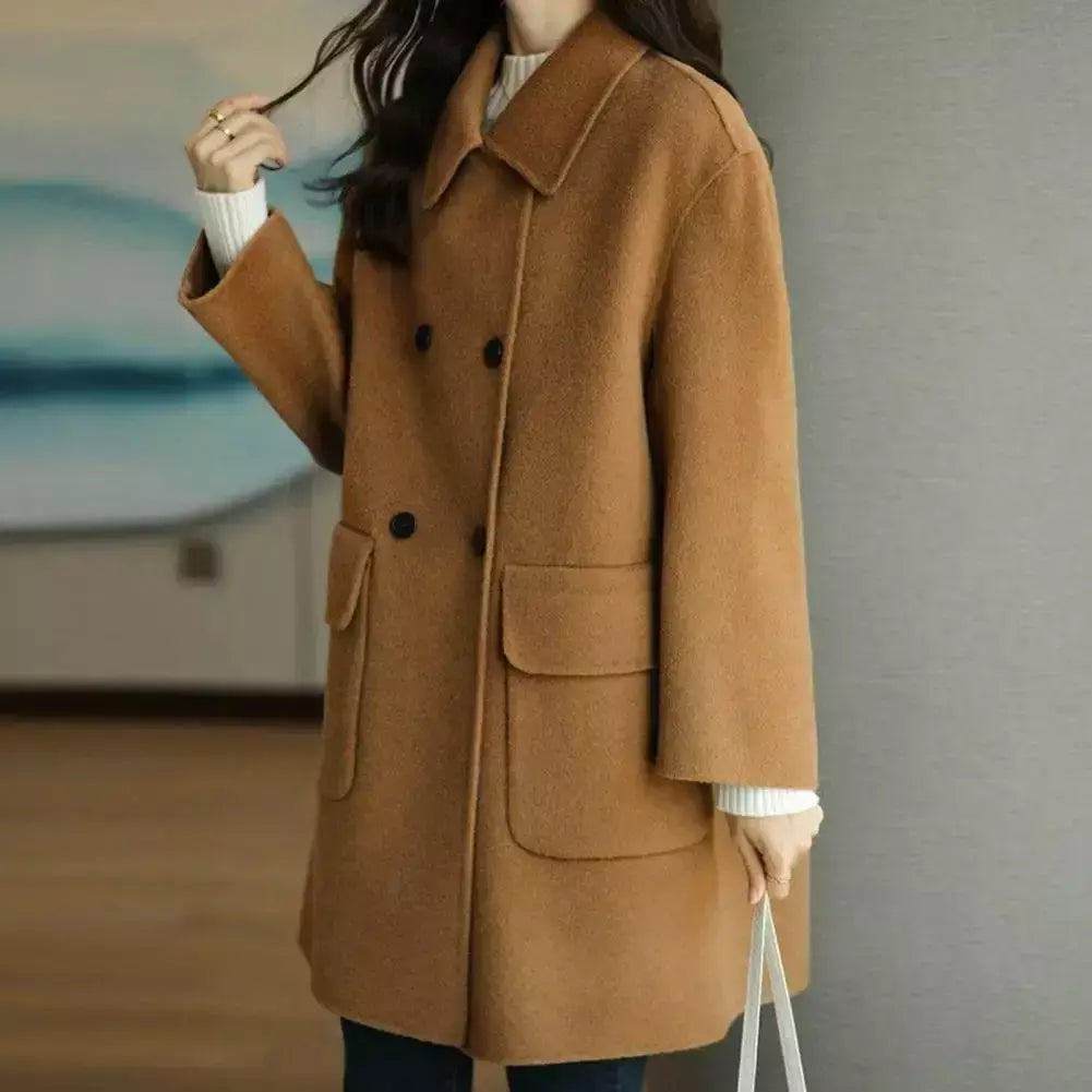 Casaco de lã feminino trespassado lapela gola de comprimento médio lã trench coat ultra-grosso moda manter quente inverno outwear casaco