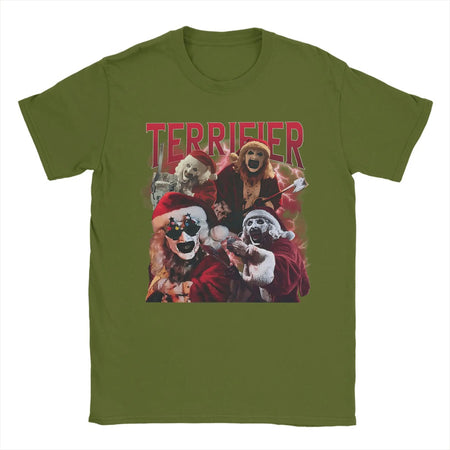 Arte engraçada os palhaços terrifier natal camiseta masculina em torno do pescoço puro algodão t camisas de manga curta camiseta impressa topos