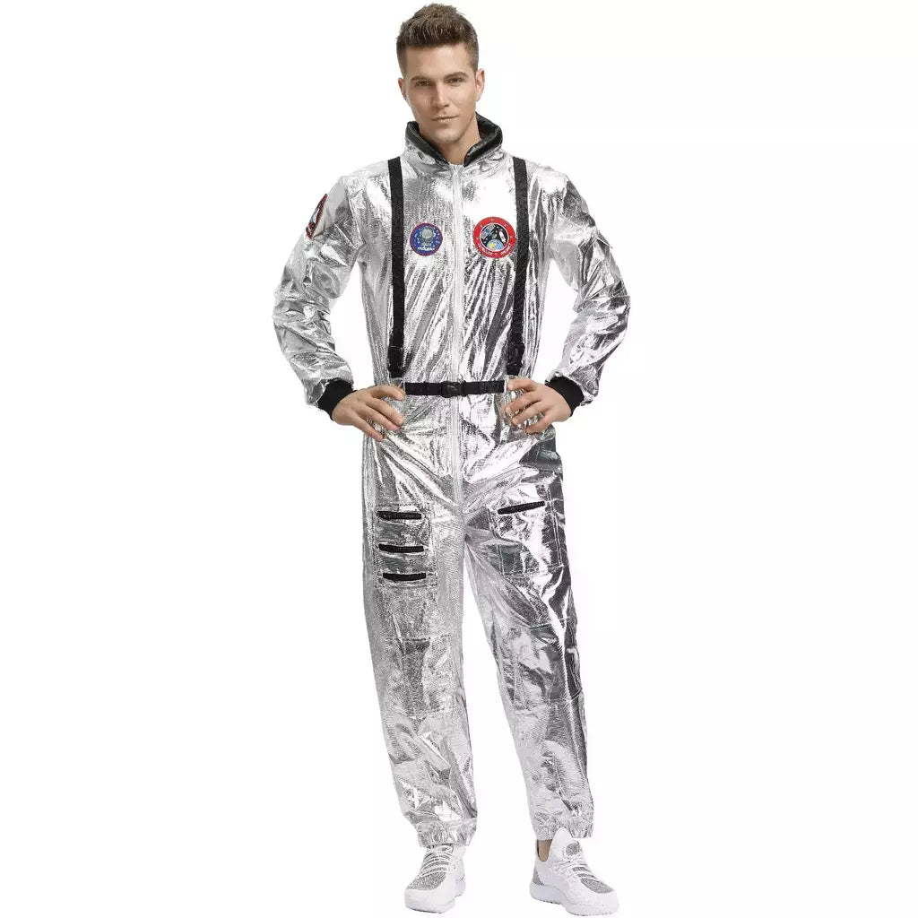 Halloween natal prata spaceman masculino feminino espaço terno adulto crianças astronauta traje festa de família vestir-se presente aniversário
