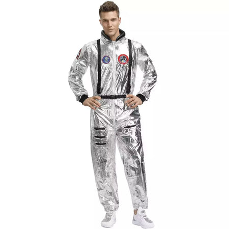 Halloween natal prata spaceman masculino feminino espaço terno adulto crianças astronauta traje festa de família vestir-se presente aniversário