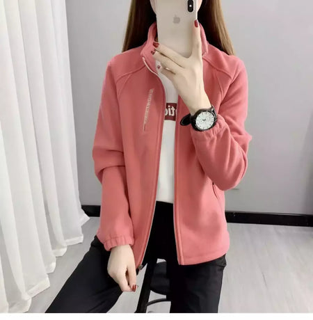 Casacos de lã tamanho grande para mulheres, cardigã quente, roupas esportivas casuais ao ar livre, caminhadas, jogging, ioga, jaquetas femininas, inverno, primavera