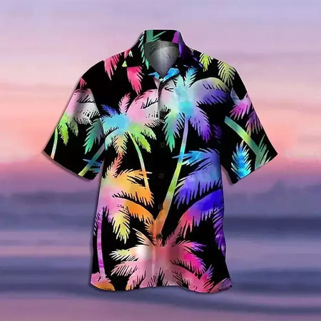 Camisa havaiana com estampa 3D masculina papagaio, blusa de praia casual manga curta, camisa lapela vocacional, moda menino