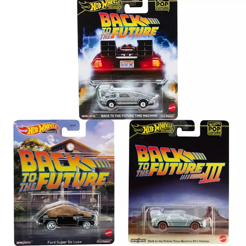 Original hot wheels premium carro cultura pop de volta para o futuro brinquedos para meninos 1/64 diecast time machine ford super de luxo presente