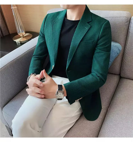 Casaco de peito único masculino, blazer slim fit, blazers grandes, casacos elegantes de luxo, outwear casual coreano para casamento