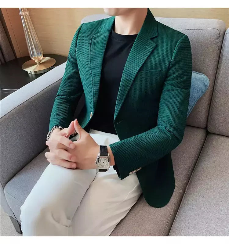 Casaco de peito único masculino, blazer slim fit, blazers grandes, casacos elegantes de luxo, outwear casual coreano para casamento