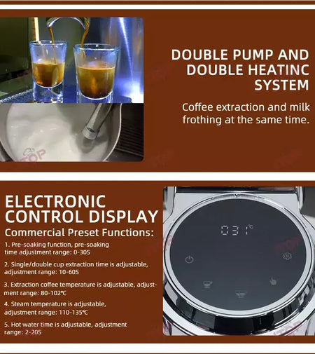 Bomba rotativa máquina de café casa/comercial máquina de café expresso 0.5l + 1l boliers controle de temperatura pid conectar água externa