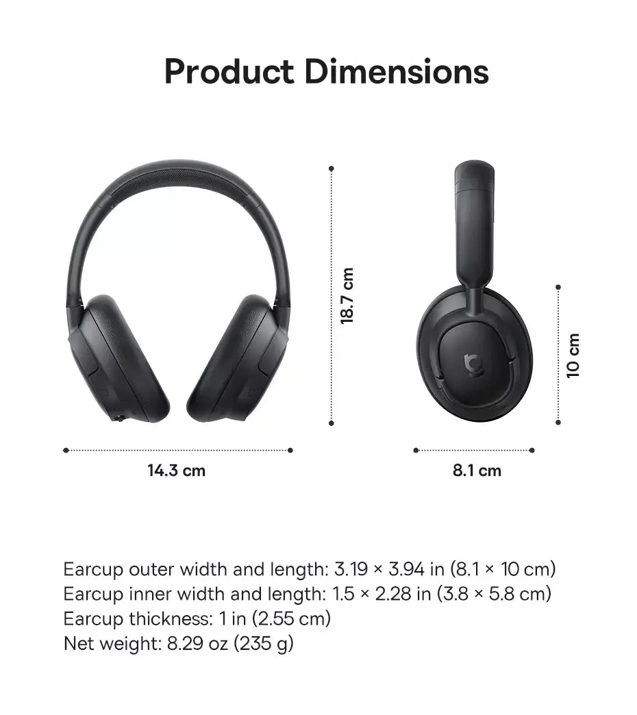 Baseus EH10 NC ANC Fones de ouvido sem fio 45dB Fones de ouvido híbridos adaptativos com cancelamento de ruído Hi-Res LDAC Fone de ouvido Bluetooth 6.0 80 horas