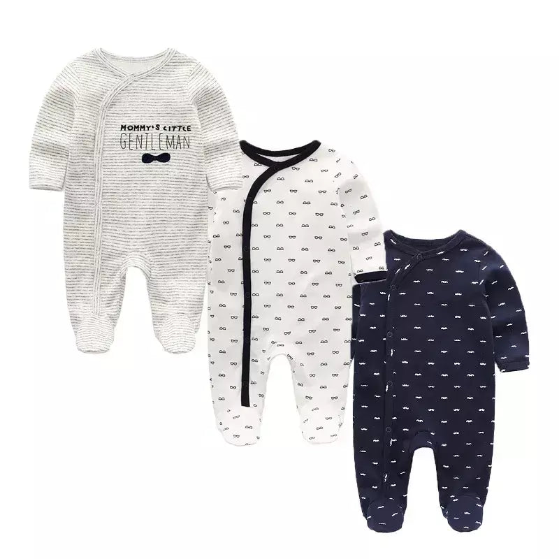 Kiddiezoom 3 pçs/lote outono inverno unisex dos desenhos animados manga longa bebê menino menina macacão 100% algodão macio recém-nascido macacões roupas