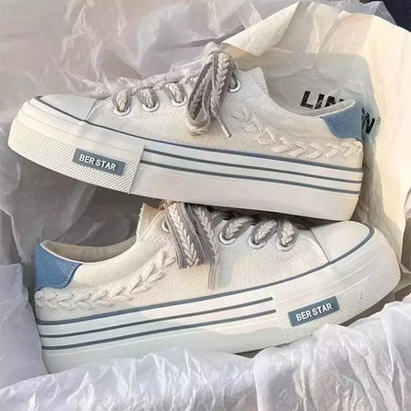 Chunky Platform Canvas Shoes para mulheres, treinadores ao ar livre, tênis casuais para meninas, aumento de altura, treinamento
