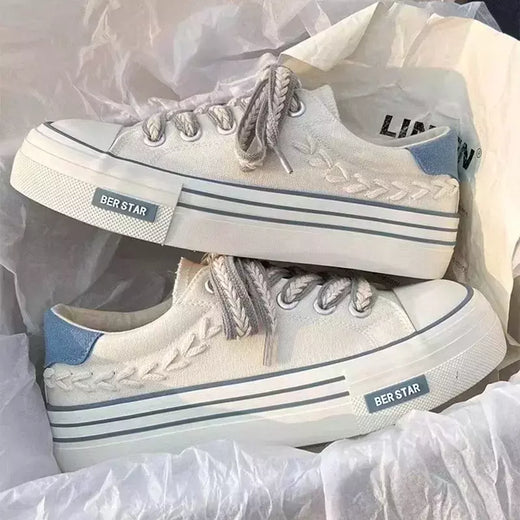 Chunky Platform Canvas Shoes para mulheres, treinadores ao ar livre, tênis casuais para meninas, aumento de altura, treinamento