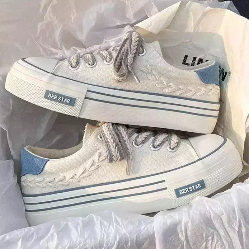 Chunky Platform Canvas Shoes para mulheres, treinadores ao ar livre, tênis casuais para meninas, aumento de altura, treinamento