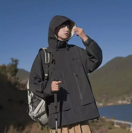 Jaqueta masculina vintage à prova de vento, jaqueta ao ar livre estilo montanha americana funcional casaco de trabalho primavera japão retrô streetwear