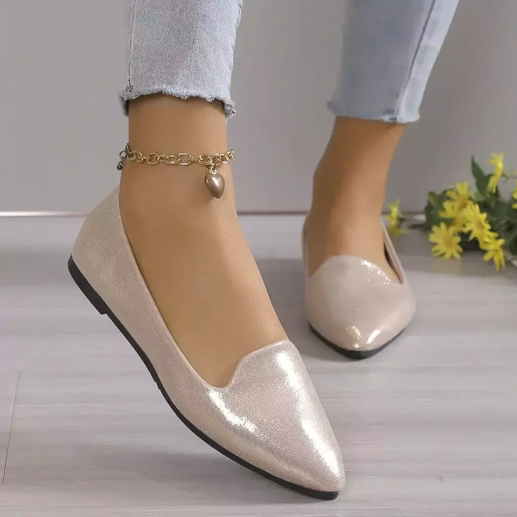 Mocassins deslizantes respiráveis para mulheres, sapatilhas rasas de balé elástico, fundo macio, sapatos de barco com dedo apontado, tamanho grande, 43, moda, 2024