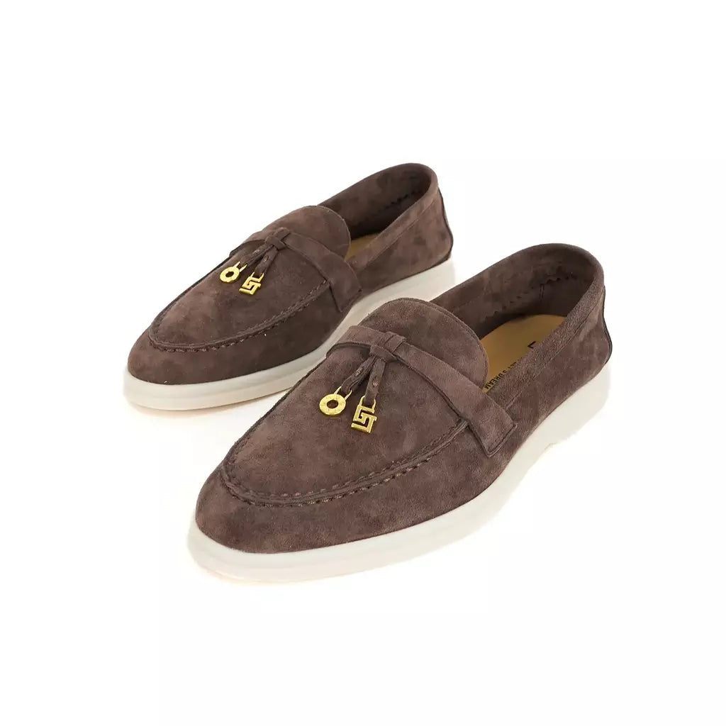 Sapatos de mula de camurça antiderrapante para mulheres, sapatos para dirigir, pingente de metal, marca de luxo, moda casual confortável, Le Fu