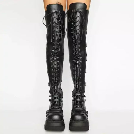 Cunhas botas longas para mulheres outono inverno sobre o joelho botas cosplay plataforma alta botas femininas novo salto alto gótico botas altas