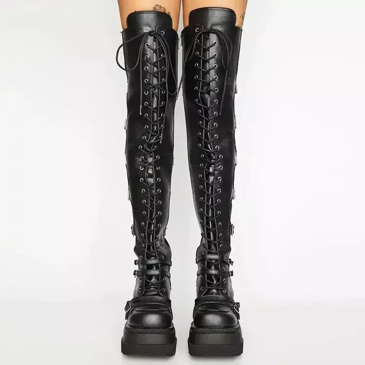 Cunhas botas longas para mulheres outono inverno sobre o joelho botas cosplay plataforma alta botas femininas novo salto alto gótico botas altas