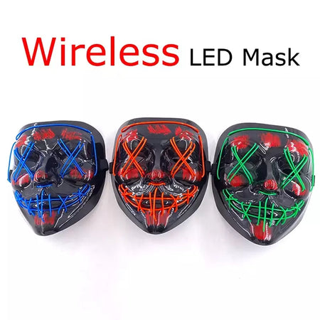 Neon sem fio led máscara de purga brilho no escuro cosplay máscara de terror halloween masquerade festa máscaras brilhantes engraçado vestir-se