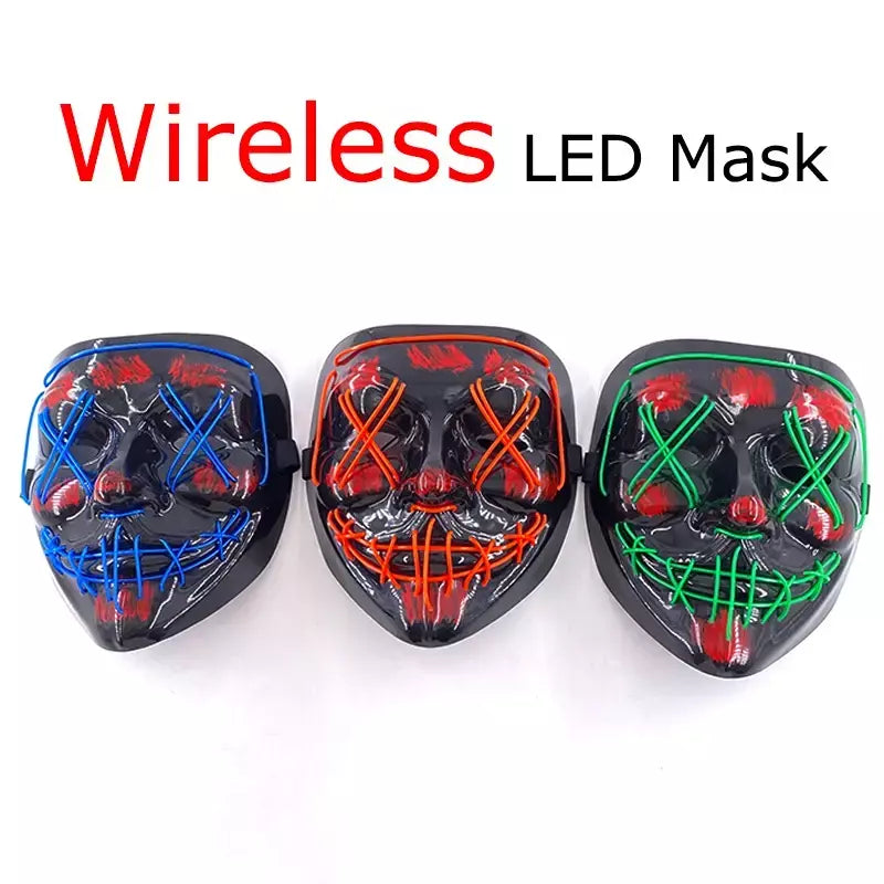Neon sem fio led máscara de purga brilho no escuro cosplay máscara de terror halloween masquerade festa máscaras brilhantes engraçado vestir-se