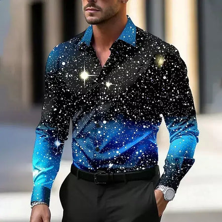 2024 venda quente camisa masculina de natal estrela/galaxy camisa de manga longa arte casual festa vestido de noite outono/inverno gola alta
