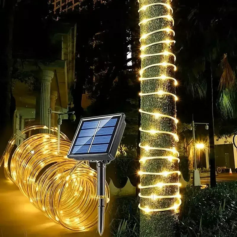 Led solar corda luz de tira corda 7m jardim iluminação rua guirlanda natal luzes fadas ao ar livre ip65 à prova dip65 água tubo lâmpada