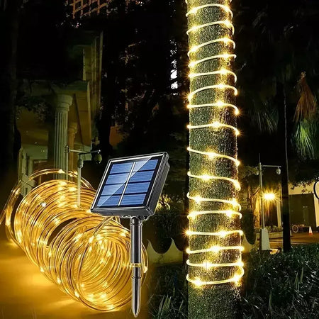 Led solar corda luz de tira corda 7m jardim iluminação rua guirlanda natal luzes fadas ao ar livre ip65 à prova dip65 água tubo lâmpada