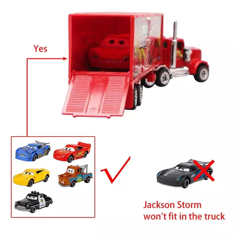 6-7 pçs disney pixar carro 3 2 1 relâmpago mcqueen caminhão mack jackson tempestade diecast metal carro de corrida dinoco racer brinquedo conjunto menino presente