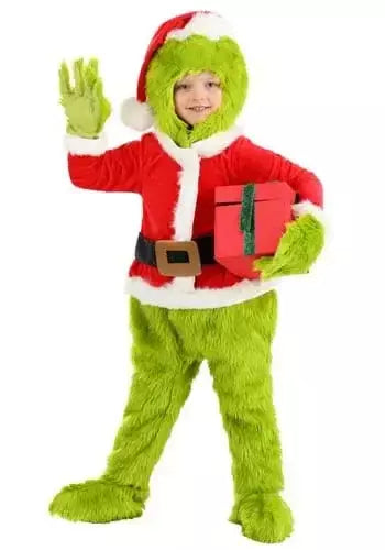 Venda quente da temporada halloween verde grinch cosplay traje papai noel com calças de pele conjunto jogar traje em massa monstro verde gri