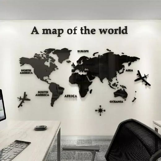 Estilo nórdico 3d mapa do mundo adesivo de parede acrílico cor sólida quarto parede com sala estar sala de aula adesivos decoração do escritório