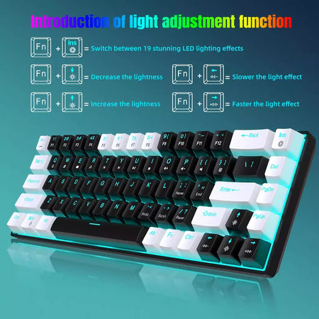 Teclado mecânico para jogos, LED retroiluminado, Interruptor azul, Ergonômico RGB, Quente, Troca, Jogos, PC, Laptop, Escritório, 68 Chaves