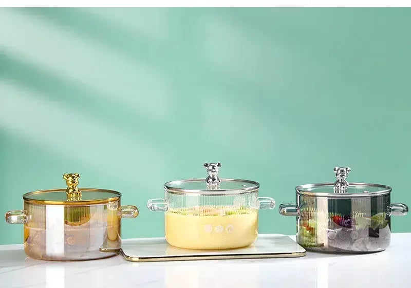 Pote de sopa de orelha dupla engrossado com tampa pote de vidro de alto borosilicato doméstico conveniente sopa macarrão instantâneo panela de leite