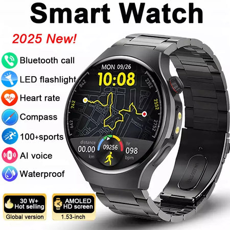 Novo relógio inteligente masculino tela de toque completa bússola bluetooth chamada lanterna esportes atividade fitness freqüência cardíaca à prova dwaterproof água smartwatch