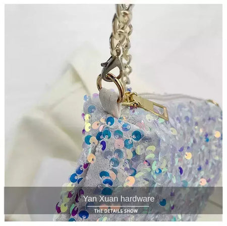 Lantejoulas crossbody saco de corrente simples ins cor sólida lantejoulas bolsa de ombro axilas bolsa de telefone noite sacos de embreagem bolsa