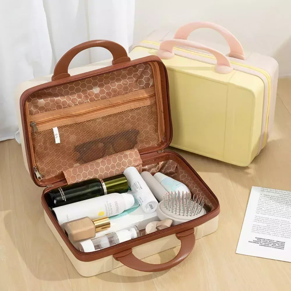 Mão estilo japonês com alça na bagagem, cosméticos para maquiagem, bolsa organizadora de viagem com protetores metálicos 14";;VERDADEIRO;;"Black