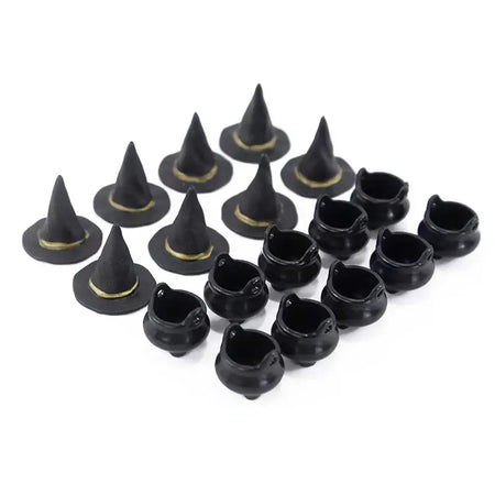 10 pçs halloween bruxa chapéu decorações chapéus em miniatura caldeirão potes chaleira ornamento festa de halloween decoração para casa diy artesanato