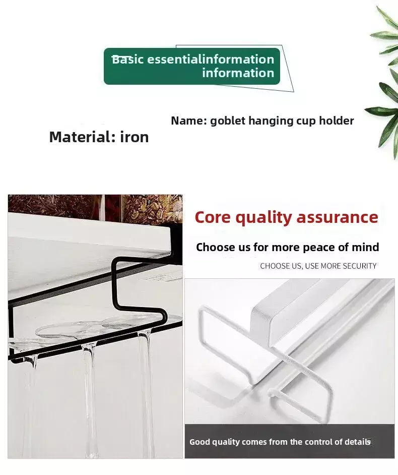 Suporte de vidro de vinho de metal sem perfuração - Rack de taças para armazenamento sob o armário Organização de cozinha Suprimentos de armazenamento de cozinha/bar
