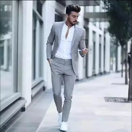 Ternos casuais masculinos de negócios para casamento, smoking masculino, terno de negócio justo, lapela de pico, Terno, traje masculino, 2 peças