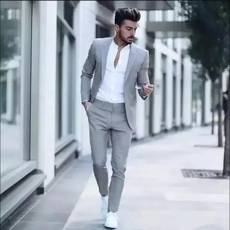 Ternos casuais masculinos de negócios para casamento, smoking masculino, terno de negócio justo, lapela de pico, Terno, traje masculino, 2 peças